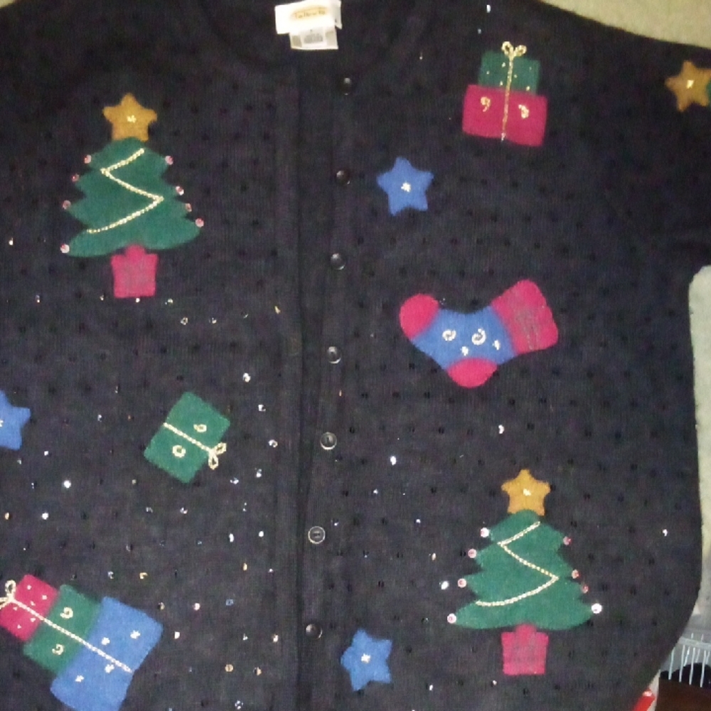 Talbots Black Cardigan with Festive Embellishments Exc Used  Size X